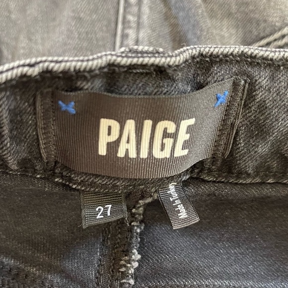 Paige Stella Jeans Straight High Rise Raw Hem Distressed Casual Denim Black 27 - Picture 8 of 13